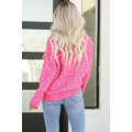 Dark Pink Colorful Spots Knitted V Neck Casual Sweater