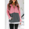 Pink Zipped Colorblock Sweatshirt with Pockets