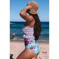 Rose Printed Smocked High waisted swimsuits