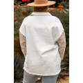White Plus Size Tweed Patchwork Raw Hem Jacket