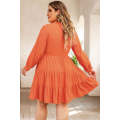 Orange Plus Size Embroidered Tiered Ruffle Dress