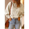 Beige Snap Button V-Neck Waffle Knit Top