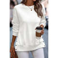 White Snap Buttons Side Splits Pullover Sweatshirt