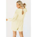 Apricot Solid Color High Waist Long Sleeve Romper