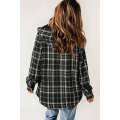 Black Plaid Pattern Sherpa Lined Hooded Shacket