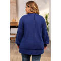 Blue Plus Size Waffle Knit Oversized Exposed Seam Top