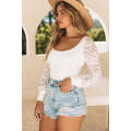White Lace Sleeves Square Neck Bodysuit