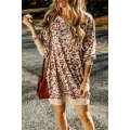 Parchment Leopard Print Side Pockets Long Sleeve Mini Dress