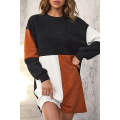 Black Color Block Drop Shoulder Rib Knit Mini Dress