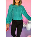 Sea Green Pleated Luster Long Sleeve Top