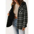 Black Plaid Pattern Sherpa Lined Hooded Shacket