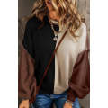 Chicory Coffee Color Block Exposed Seam Loose Fit Sweater