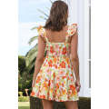 Multicolor Ruffled Shirred Sleeveless High Rise Floral Mini Dress