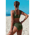 Green Scoop Neck Crop Top Mid Rise Bottom Two-piece Swimsuit