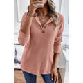 Rose Tan Rib Textured Henley Knit Top