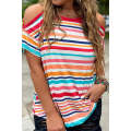 Striped Print Cold Shoulder Relaxed Top