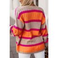 Orange Striped Colorblock Drop Shoulder Slouchy Cardigan