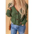 Green Front Pockets Buttons Textured Cardigan