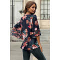 Fiery Red 3/4 Flared Sleeve Floral Blouse