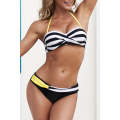 Yellow Halter Bandeau Striped Bikini