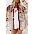 Red Plaid Patchwork Button-up Shift Shirt Jacket