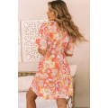 Orange Wide Flutter Sleeve Floral Dress