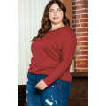 Red Dahlia Piping Detail Plus Size Long Sleeve Top