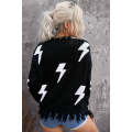 Black Distressed Knit Bolt Sweater