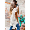 White Hollow Knit Splicing Keyhole Back Tunic Top
