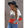 Orange Stripes Leopard Splicing Colorblock Long Sleeve Top