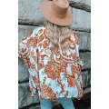 Orange Draped Paisley Print Open Front Overlay Top with Ruffles