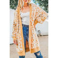 Fuzzy Knit Leopard Print Open Front Tunic Cardigan