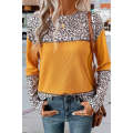 Vitality Orange Leopard Print Waffle Knit Patchwork Top