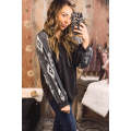 Black Western Print Patch Long Sleeve Top