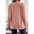 Rose Tan Rib Textured Henley Knit Top