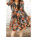 Floral Print Ruched Long Sleeve Dress