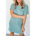 Blue Striped Ribbed Knit T-shirt Shift Dress