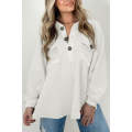 White Oversized Flap Pockets Button Collared Sweatshirt