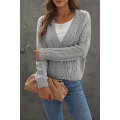 Dark Gray Buttons Weave Knit Cardigan