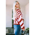 Red Mix Pattern Knit Ribbed Trim Oversize Sweater