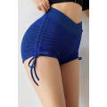 Blue Side Drawstring Anti Cellulite High Waist Scrunch Butt Lift Shorts