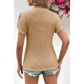 Camel V Neck Petal Sleeve Waffle Knit T-Shirt