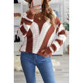 Brown Striped Colorblock V Neck Knitted Sweater