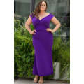 Purple Plus Size Fit and Flare Pleated V Neck Maxi Dress