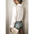 White Floral Lace Hollow-out Splicing Crinkled Shirt