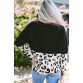Black Leopard Color Block Long Sleeve Top