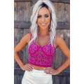 Rose Rhinestone Double Spaghetti Strap Crop Top