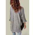 Gray Ribbed Open Front Knit Cardigan