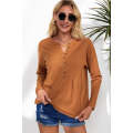 Brown Waffle Knit Half Button Henley Top