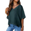 Blackish Green V Neck Knitted Flowy Blouse